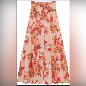 NWOT - Women’s Peach Floral Wide Leg Ruffled Palazzo Pants - Medium